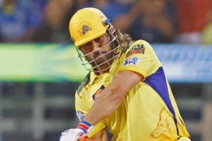 MS Dhoni plays a shot